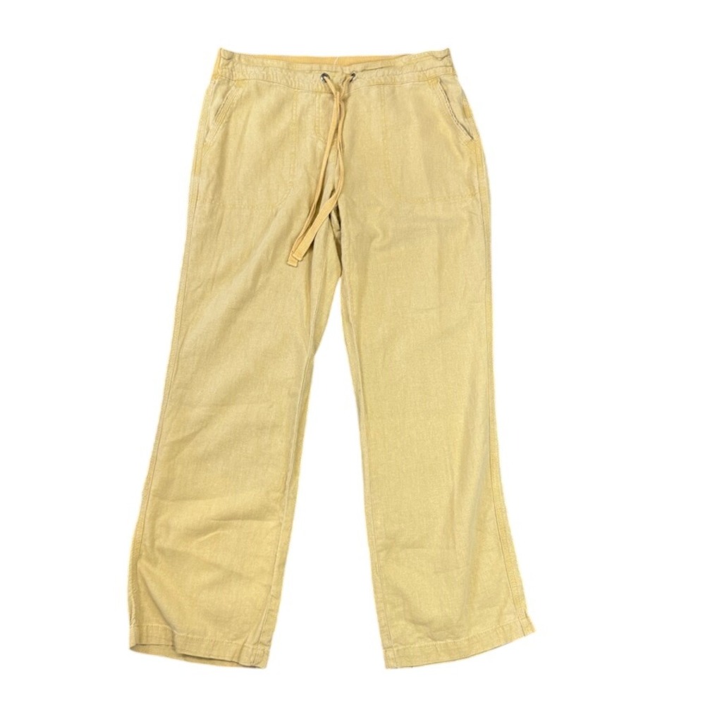 Per Se Womens Mustard Yellow Linen Blend Drawstring Elastic Waist Pants Size M